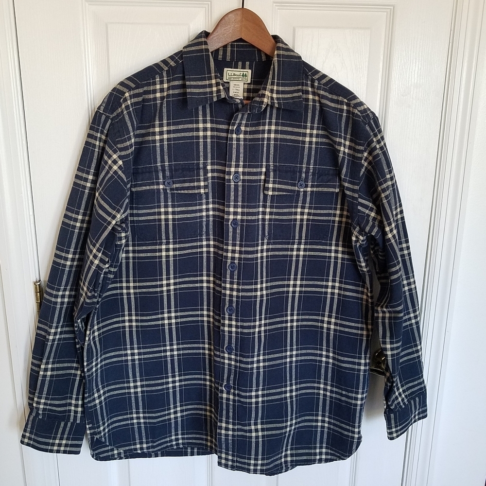 L.L. Bean Men's Blue Plaid Shirt Size L Tall